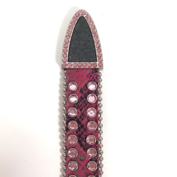 Vintage Y2K Pink Rock Grunge Leather Ranch Western Rhinestone Alligator Belt / S - Picture 4 of 8